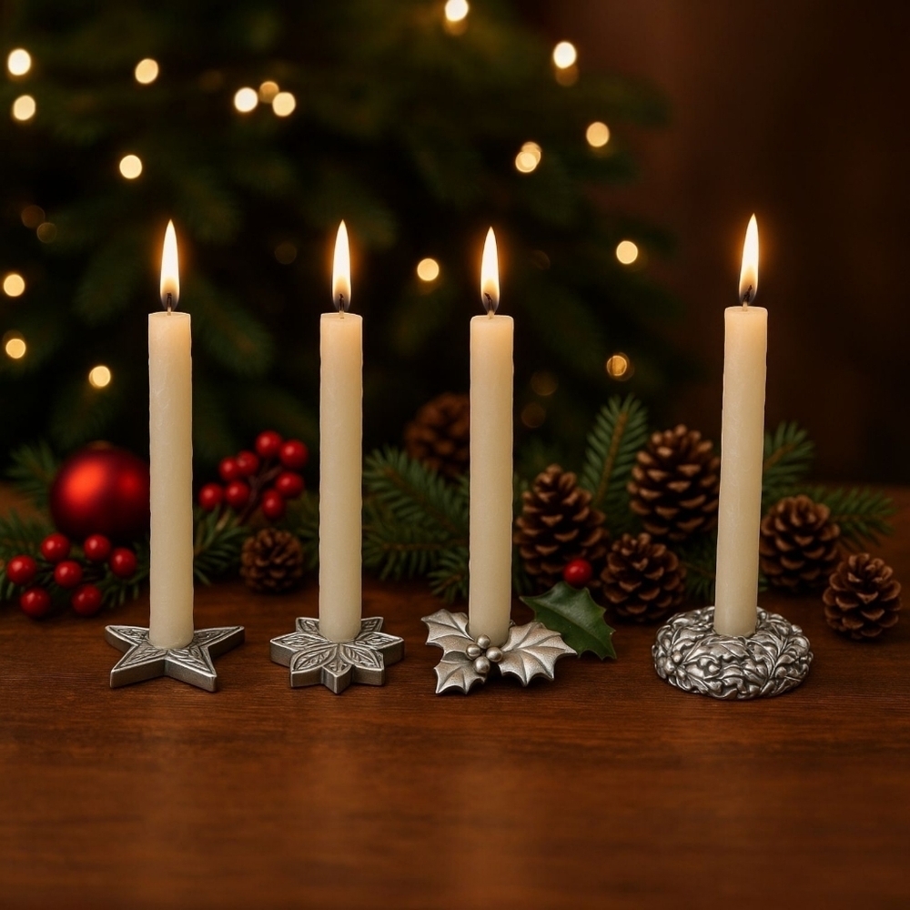 VTG Holiday Silverplated Taper Candle Holders Russ Victorian Tidings Christmas